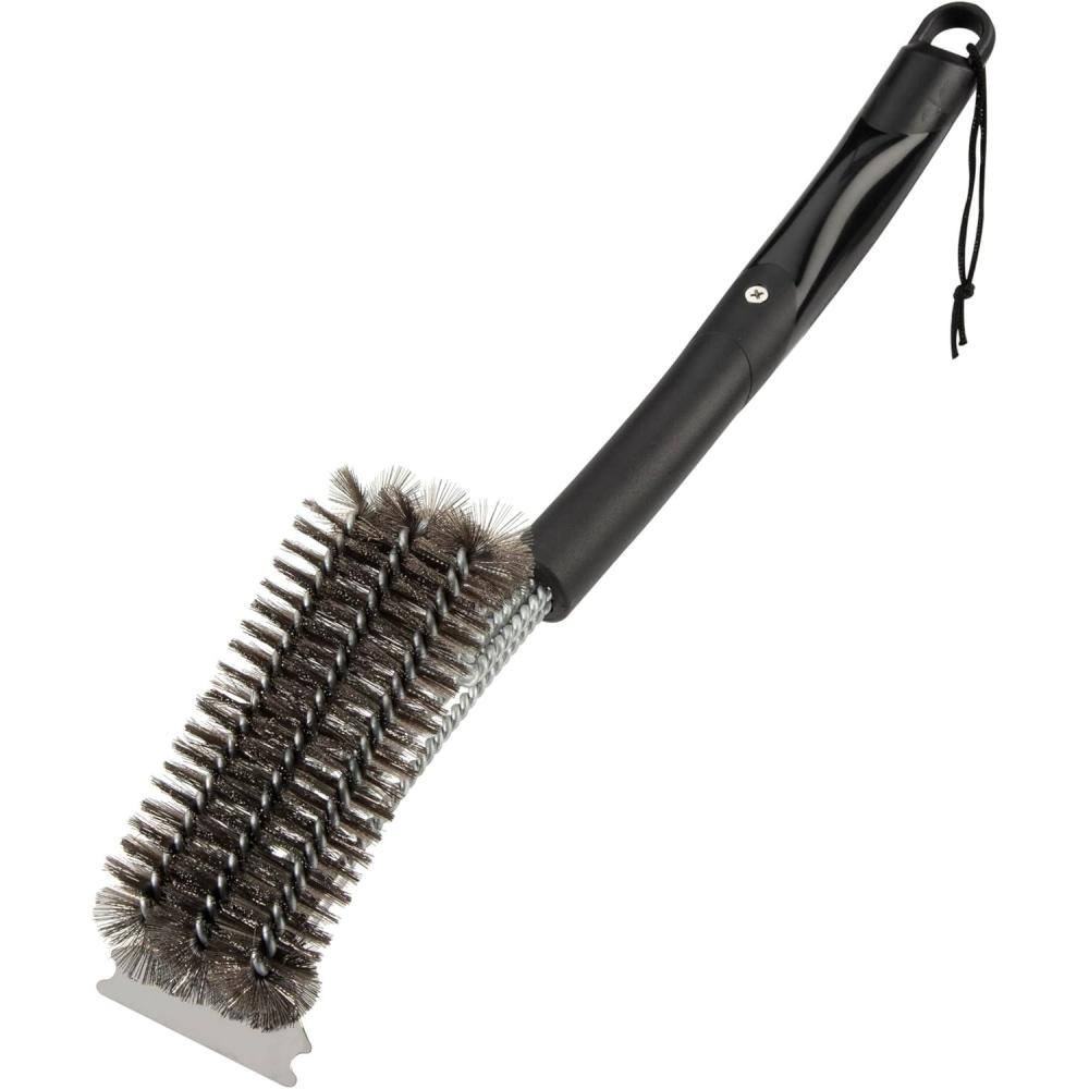 Cuisinart Stainless Steel 16.5″ Long Handle Grill Cleaner Brush and Scraper for BBQ, Griddle, Grills, Cookout Tool, Grill Brush for Outdoor Grills BBQ Accessories(Triple Bristle Grill Brush)
