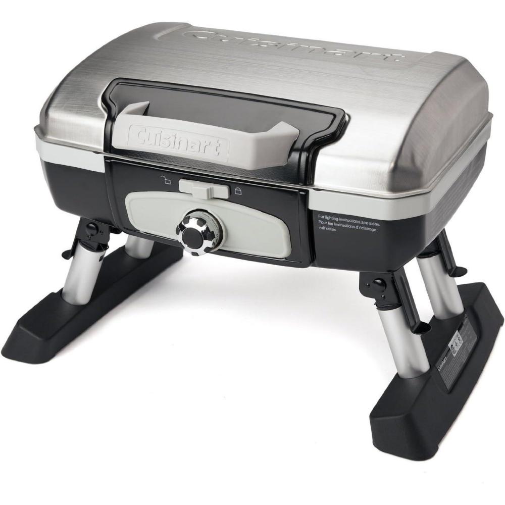 Cuisinart Petite Gourmet Portable Gas Grill, Compact Portable Grill Propane, 150 Sq. In. Cooking Surface, 5,500 BTU Burner Small Gas Grills for Camping, BBQ, Folding Legs and Carry Handles, Red(Petit Gourmet Tabletop Gas Grill  Stainless Steel)