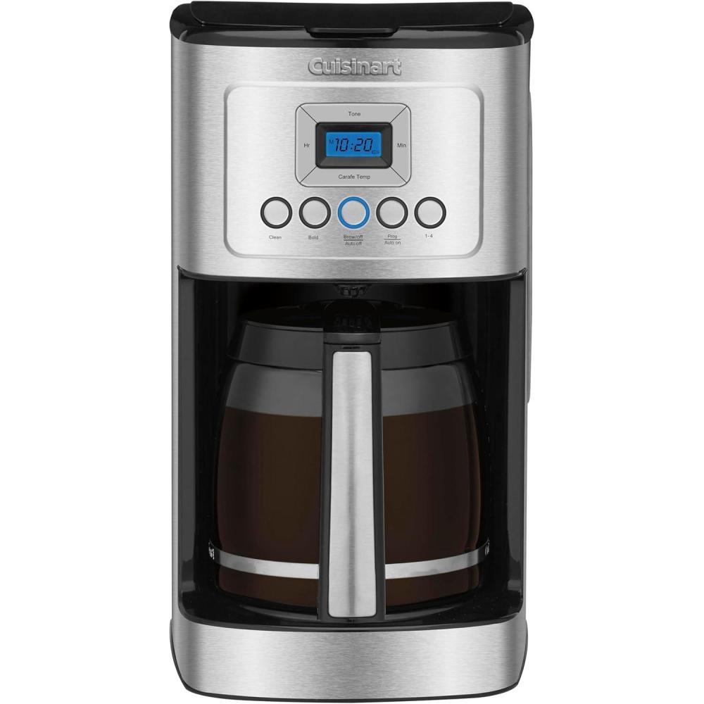 Cuisinart 14-Cup Coffee Maker, Programmable PerfecTemp Glass Carafe Coffee Machine with 1-4 Cup Setting, Brew Strength Control and Brew Pause, Stainless Steel, DCC-3200WNAS, White(Stainless Steel)
