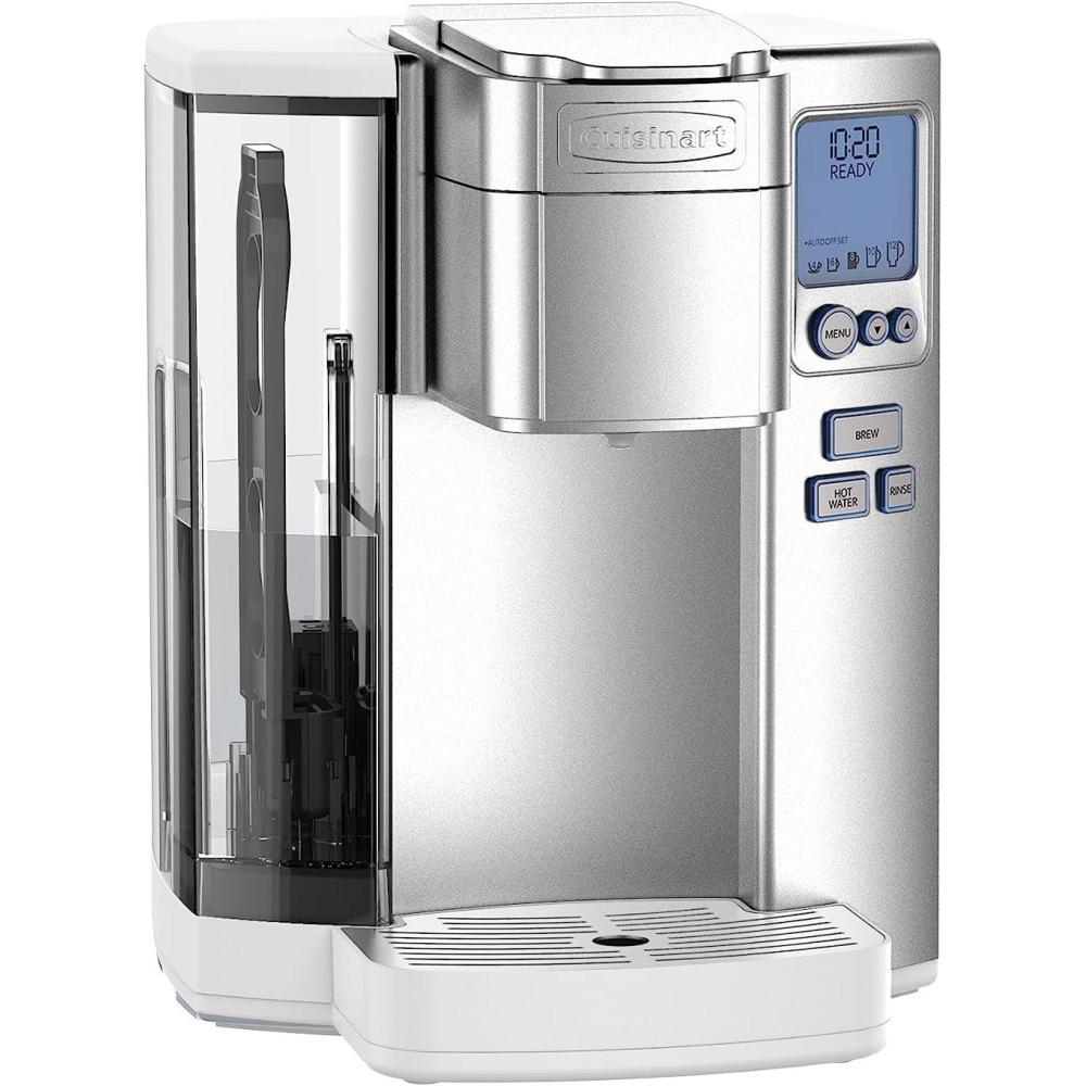 Cuisinart Coffee Maker, Single Serve 72-Ounce Reservoir Pod Coffee Machine, Programmable Brewing & Hot Water Dispenser, 3 Cup-Size Settings, Stainless Steel, SS-10P1, Silver(White)