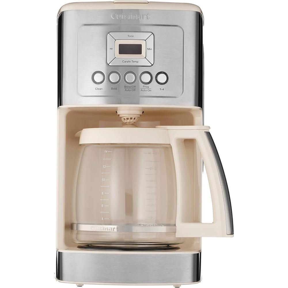 Cuisinart 14-Cup Coffee Maker, Programmable PerfecTemp Glass Carafe Coffee Machine with 1-4 Cup Setting, Brew Strength Control and Brew Pause, Stainless Steel, DCC-3200WNAS, White(Cream)