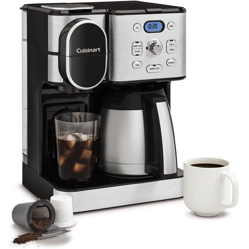 Cuisinart Coffee Center 10-Cup Thermal Carafe Drip Coffee Maker and Single-Serve Brewer with Over Ice Function, Fully Automatic Coffeemaker, Compatible with Single-Cup Pods, Black/Stainless, SS-21NAS