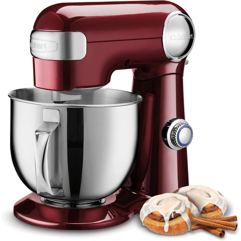 Cuisinart Stand Mixer, 12 Speed, 5.5 Quart Stainless Steel Bowl, Chef’s Whisk, Mixing Paddle, Dough Hook, Splash Guard w/ Pour Spout, White Linen, SM-50, Manual(Pinot Noir)