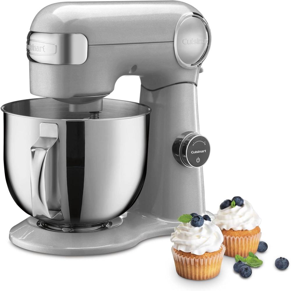 Cuisinart Stand Mixer, 12 Speed, 5.5 Quart Stainless Steel Bowl, Chef’s Whisk, Mixing Paddle, Dough Hook, Splash Guard w/ Pour Spout, Poppy Seed, SM-50PSNAS(Brushed Chrome)