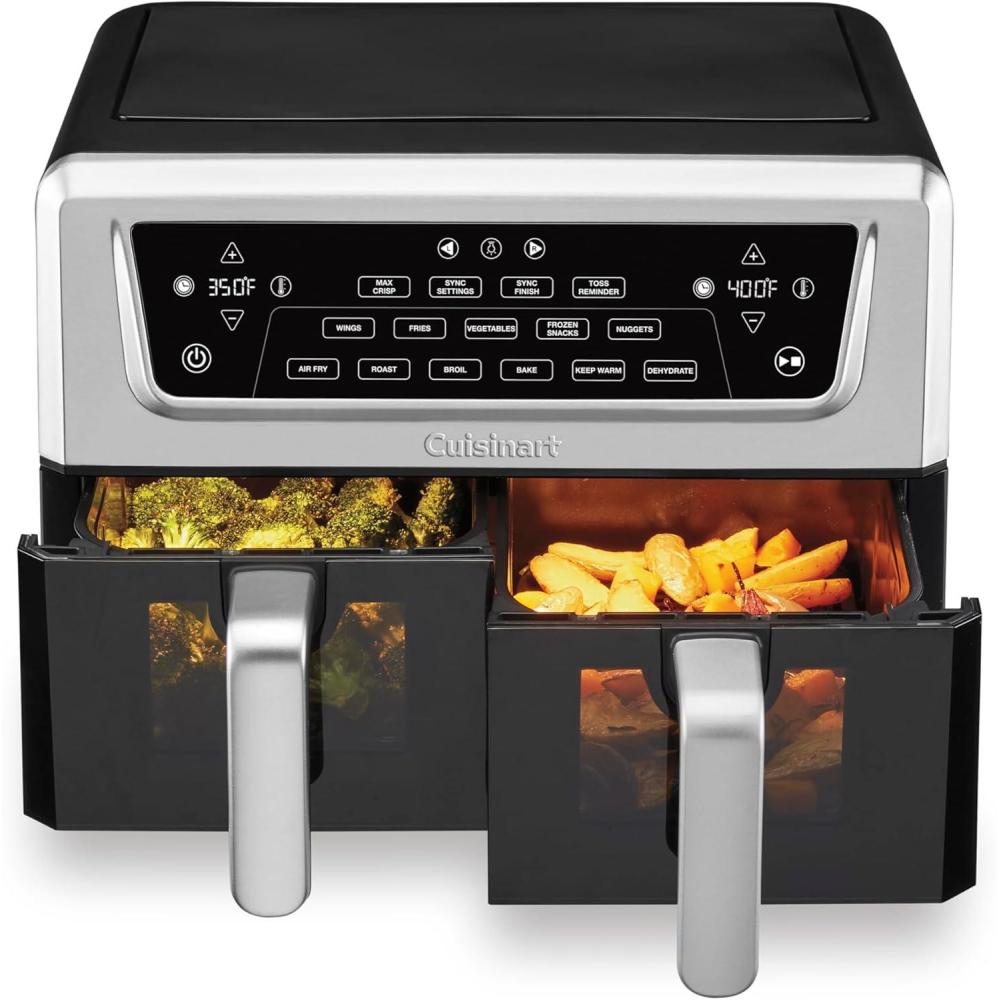 Cuisinart Dual Basket Air Fryer, 2-4.25 QT Baskets, Total 8.5 QT, 4 Functions Air Fry, Roast, Bake and Keep Warm, Features Sync Finish and Sync Settings, Toss Reminder, Auto Warm Mode and Auto-Pause(11 Qt.)