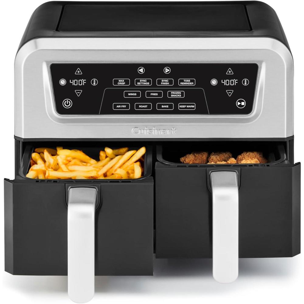 Cuisinart Dual Basket Air Fryer, 2-4.25 QT Baskets, Total 8.5 QT, 4 Functions Air Fry, Roast, Bake and Keep Warm, Features Sync Finish and Sync Settings, Toss Reminder, Auto Warm Mode and Auto-Pause(8.5 Qt.)