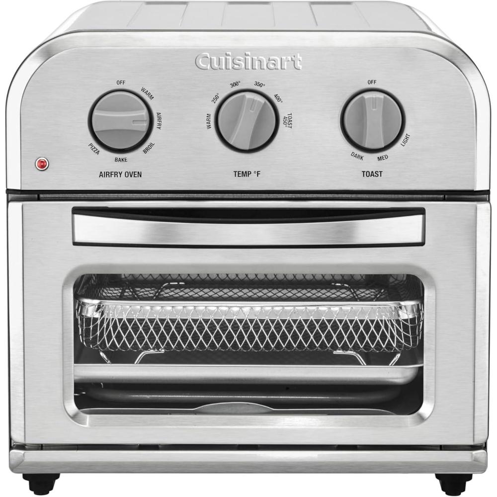 Cuisinart Compact Air Fryer Toaster Oven, Stainless Steel Fryer with 6-in-1 Functions, Adjustable Temperature, Includes Oven Rack, Baking Pan and Air Fry Basket, TOA-26(Stainless Steel)