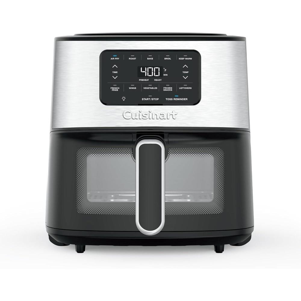 Cuisinart Air Fryer, 2.6-Quart Compact Basket Fryer with 3 Cooking Functions to Air Fry, Roast, and Bake, 3 Airfryer Presets, Dishwasher-Safe Parts, AIR-80, Stainless Steel & Black(6 Qt. Window)