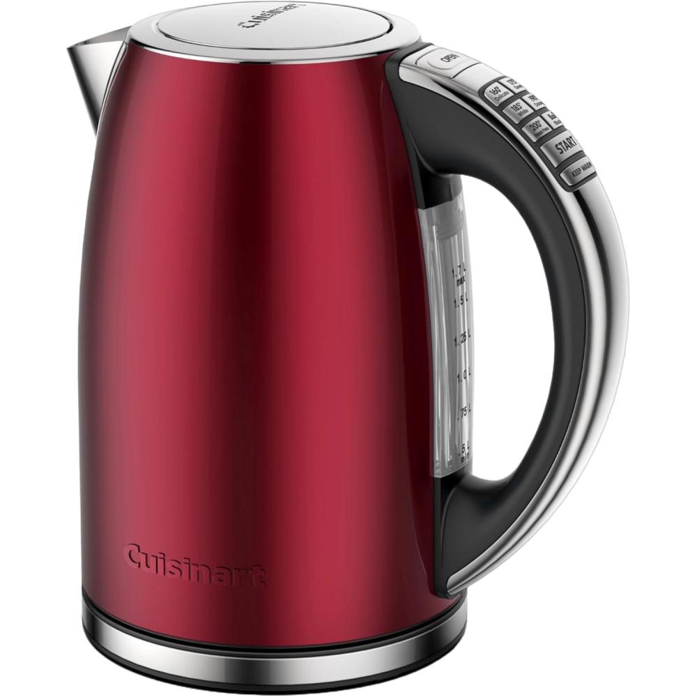Cuisinart Caskata PerfecTemp 1.7-Liter Electric Kettle, Cordless Electric Tea Kettle, 1500W for Fast Heat-Up, 6 Preset Temperatures, 30-Minute Keep Warm, Stay Cool Nonslip Handle, CPK-17P1CK(Red)