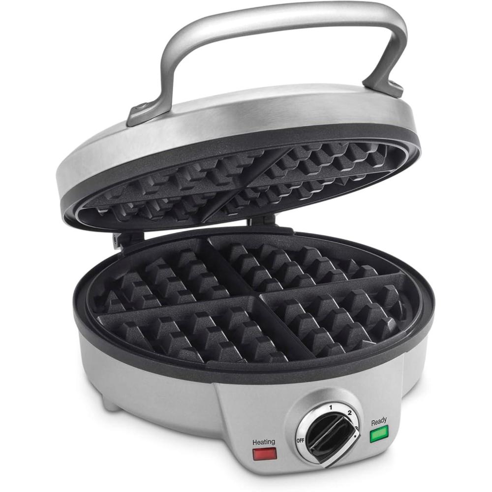 Cuisinart Belgian Waffle Maker, Round Waffle Iron, 6 Setting Adjustable Browning, Audible Alert, Nonstick Plates, WAF-200P1, Silver