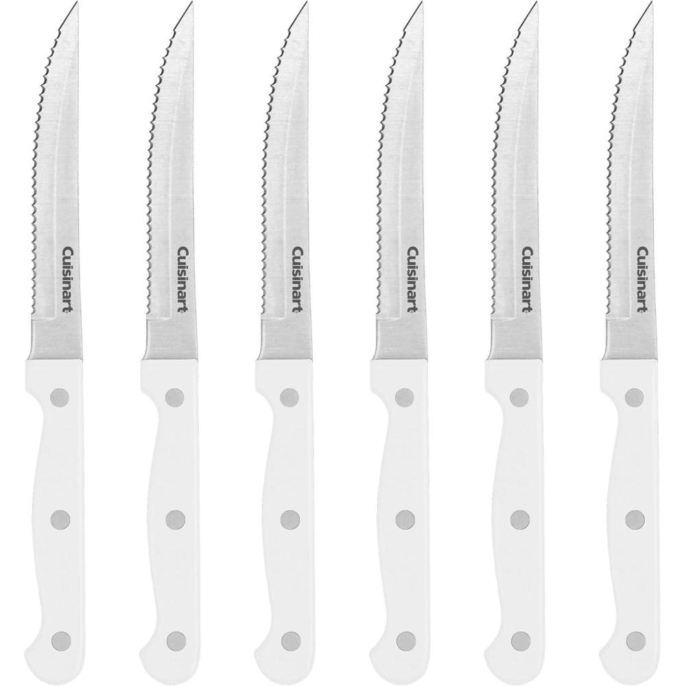 Cuisinart Knife Set, 6pc Steak Knife Set with Steel Blades for Precise Cutting, Lightweight, Stainless Steel & Durable, C77TR-6PSK, Black(White)