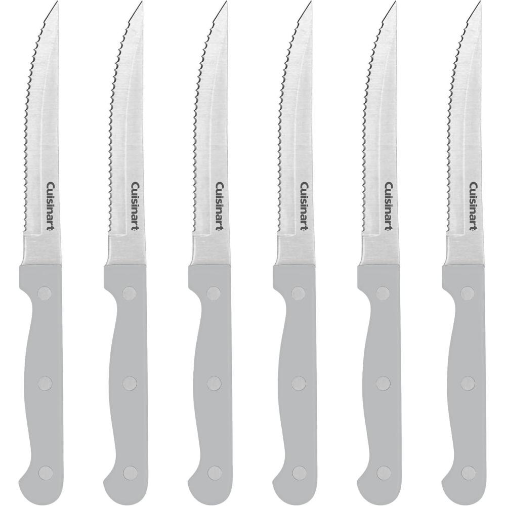 Cuisinart Knife Set, 6pc Steak Knife Set with Steel Blades for Precise Cutting, Lightweight, Stainless Steel & Durable, C77TR-6PSK, Black(Gray)