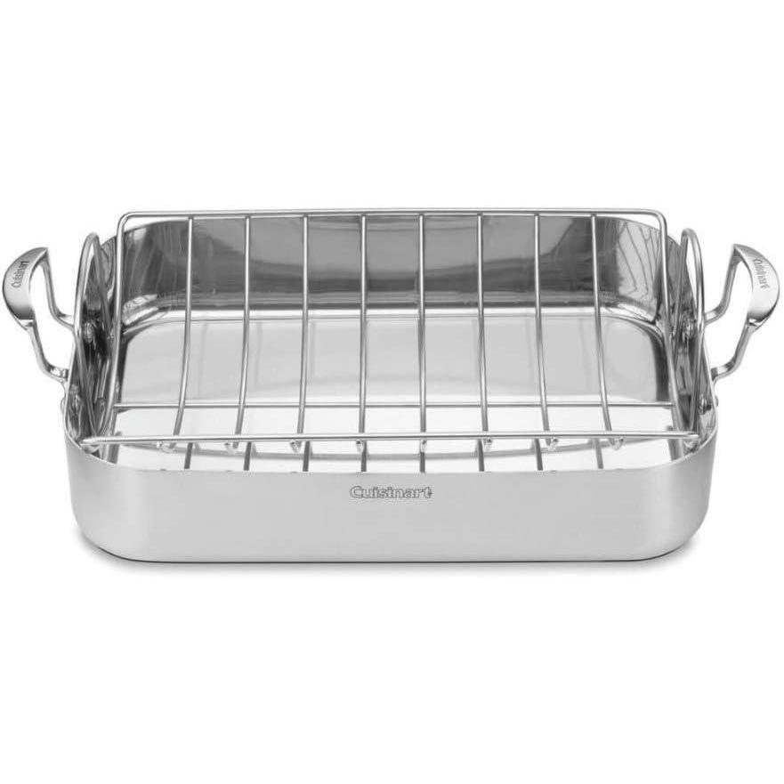 Cuisinart 16-Inch Roaster, Chef’s Classic Rectangular Roaster with Rack, Stainless Steel, 7117-16URP1(Rectangular Roaster w/Rack)