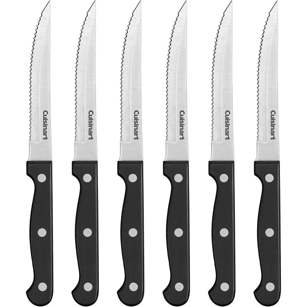 Cuisinart Knife Set, 6pc Steak Knife Set with Steel Blades for Precise Cutting, Lightweight, Stainless Steel & Durable, C77TR-6PSK, Black(Black)